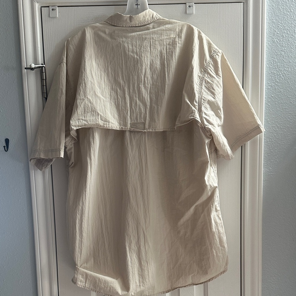 Vintage 90s Eddie Bauer Legend Tan Button Down Shirt Large Tall Gorpcore Fishing - Picture 5 of 7